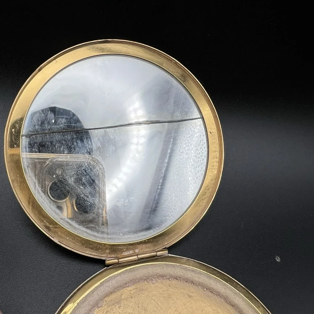 Elgin American Compact Mirror Case Gold Tone w/ Flowers 1940's Made USA Vintage
